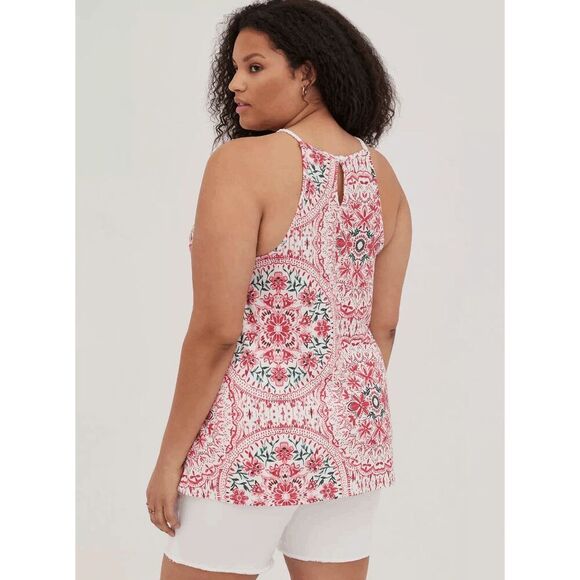 Torrid Red Ivory Knit Macramé High Neck Boho Print Tank Size 0 Large NWT - Picture 9 of 11